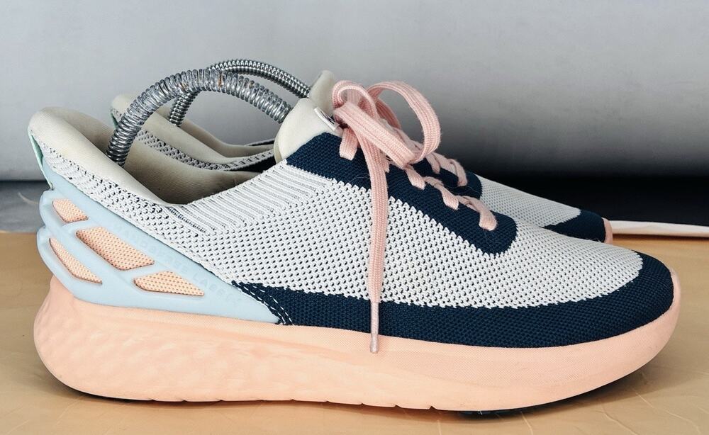 Kizik Athens Bahama Hands Free Step In Knit Sneakers White Navy Pink Wmn 9.5